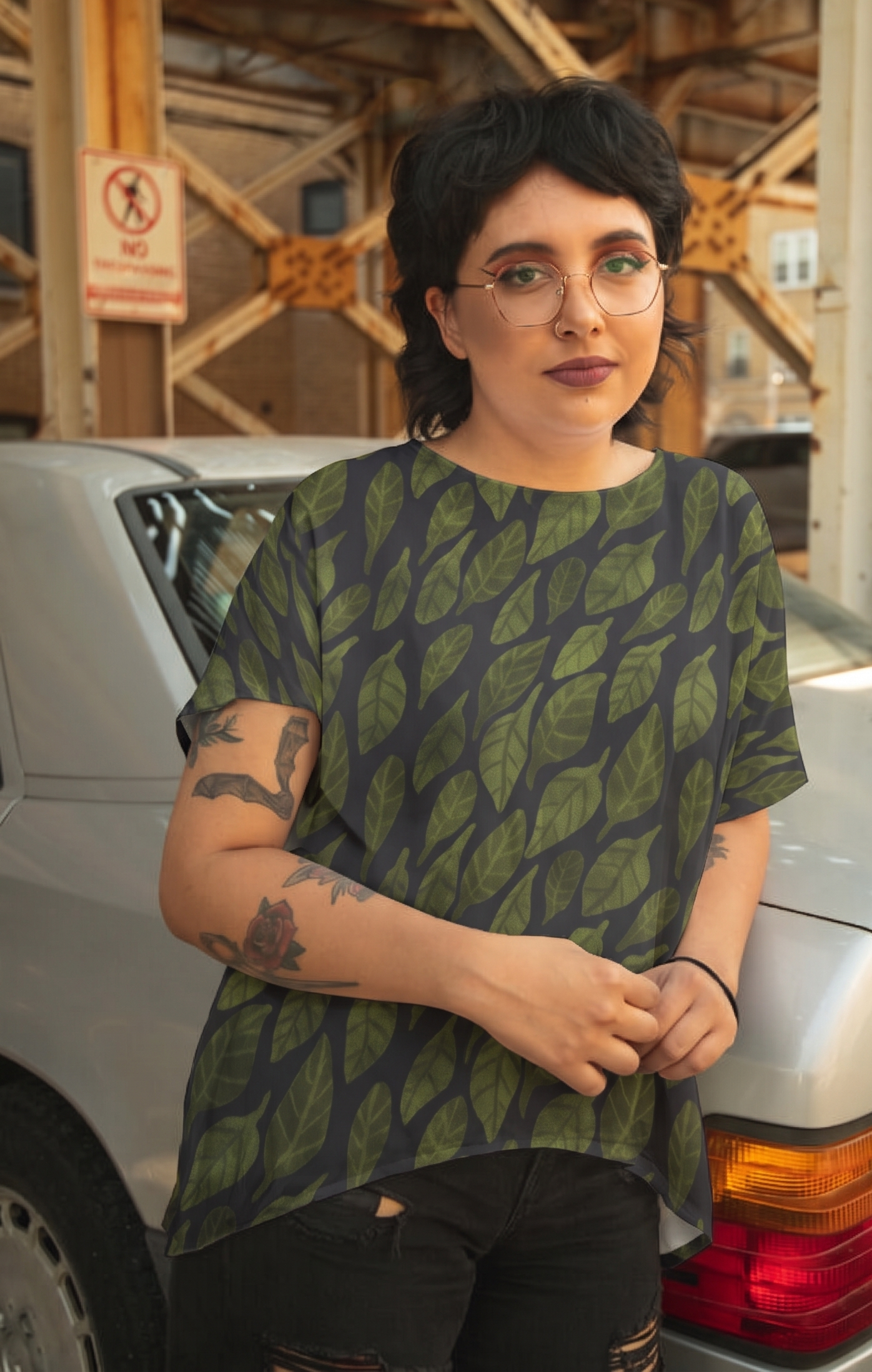 Leaf Drift Dark Bat Sleeve Shirt