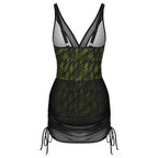 Leaf Drift Dark One-Piece Swimsuit with Skirt