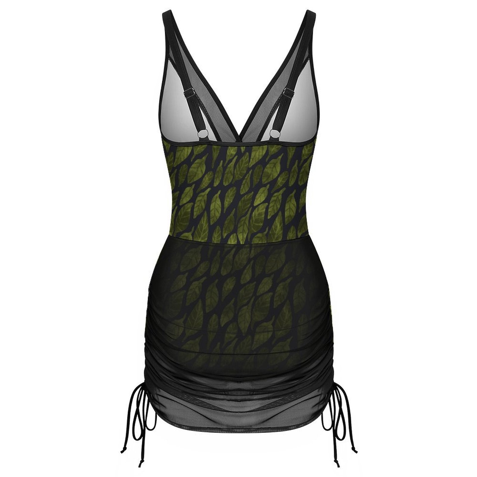Leaf Drift Dark One-Piece Swimsuit with Skirt