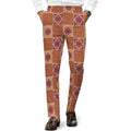 Dress pants featuring the Petal Circuit in Mulled Spice pattern with warm rust, plum, cream, and golden geometric floral shapes in a retro-inspired all-over print. Statement trousers with vintage autumn aesthetic, maximalist fashion, indie streetwear, mod inspired design, expressive queer friendly style, artsy alternative clothing, colorful geometric pattern, and bold patterned pants perfect for concerts, festivals, creative workwear, nightlife, parties, and everyday alternative fashion.