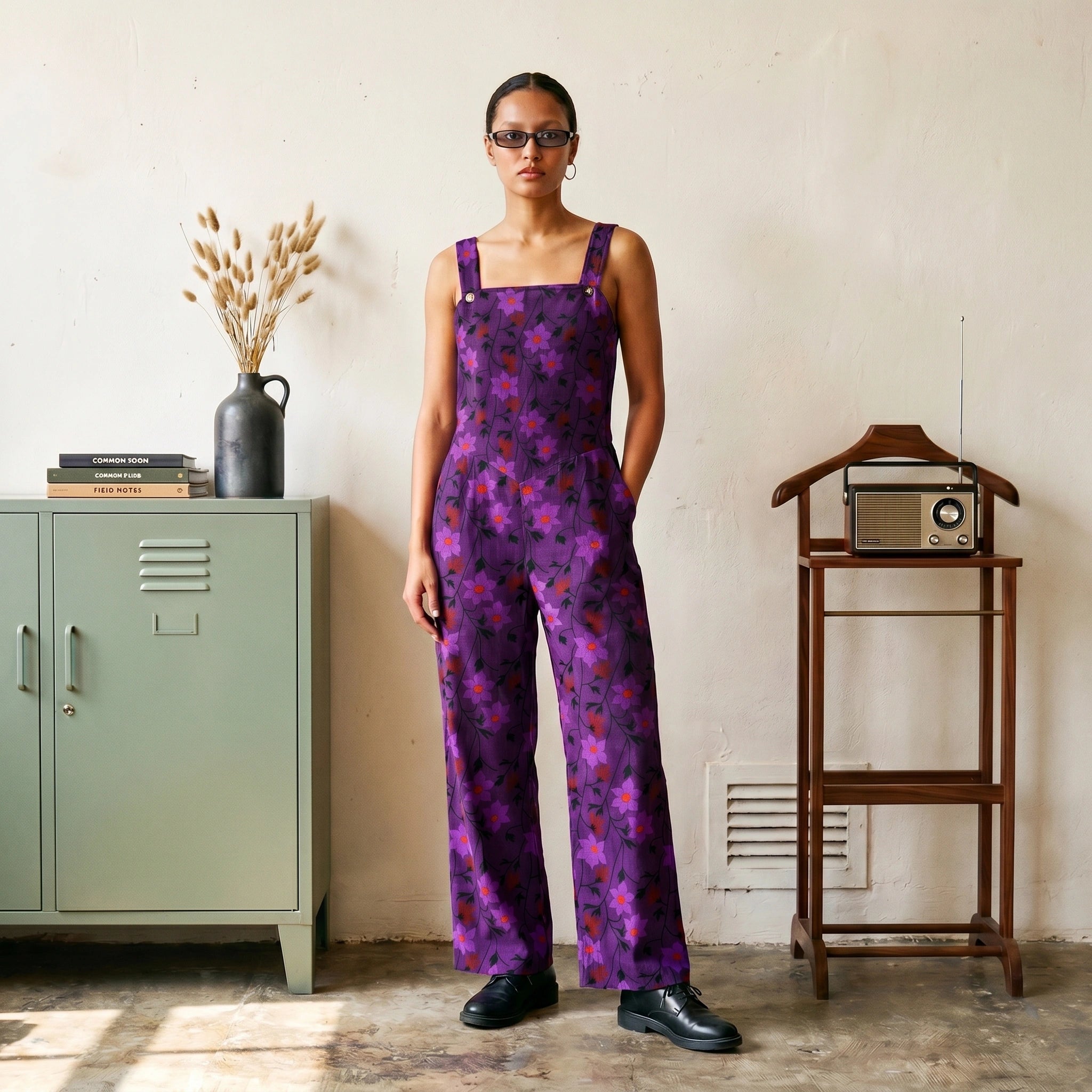 Winding Bloom in Velvet Hex Wide-Leg Jumpsuit