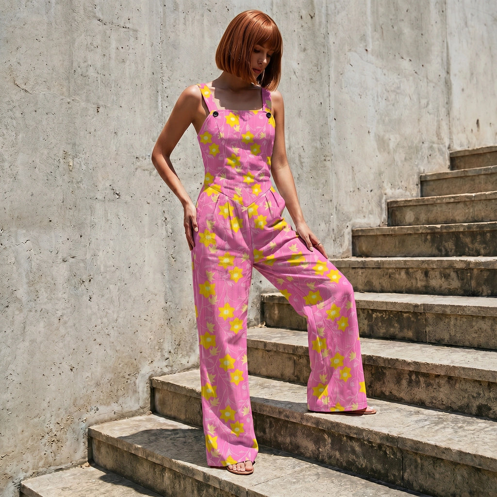 Winding Bloom in Lemon Taffy Wide-Leg Jumpsuit