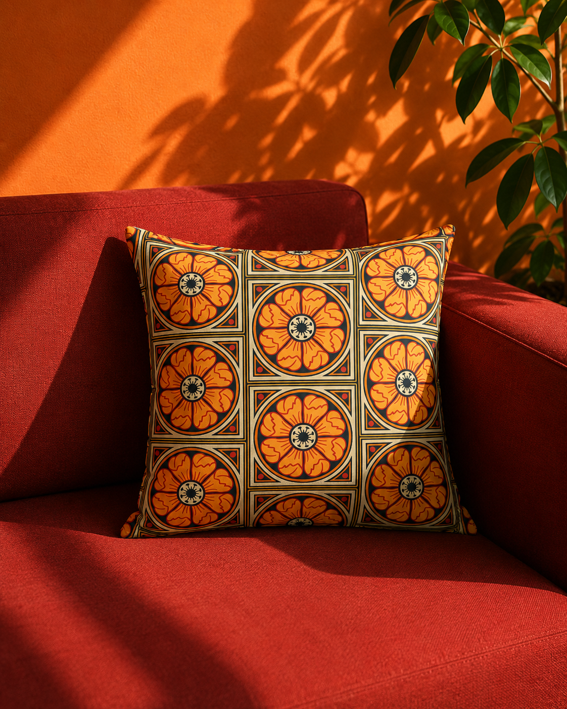 Almohada decorativa Roseta Patrimonio en Caléndula Dorada