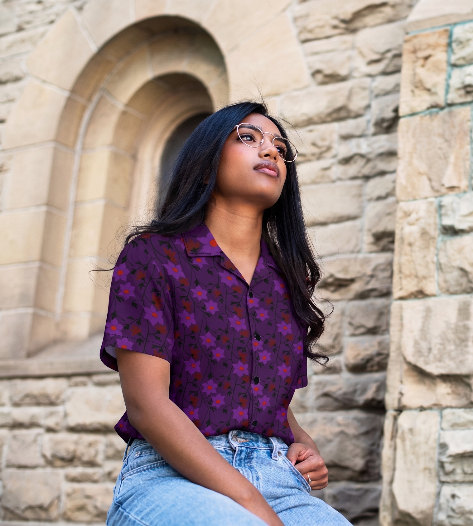 Winding Bloom in Velvet Hex Button Down Shirt